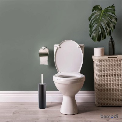 Black Stainless Steel Toilet Brush with Holder and Extra Heads