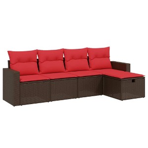 vidaXL 5 Piece Patio Sofa Set with Cushions Brown Poly Rattan - 1 of 4
