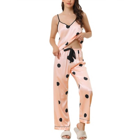 Cheibear Women's Pajama Party Satin Silky Summer Camisole Cami Pants Sets  Pink Dots Small : Target