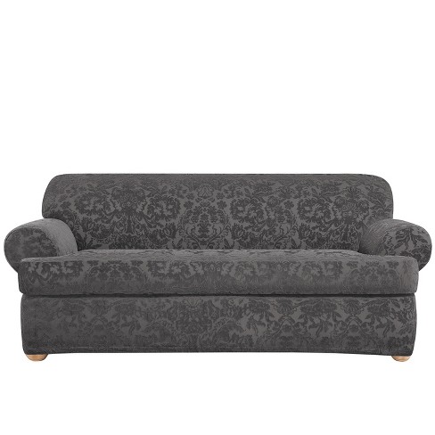 Damask Box Cushion Sofa Slipcover