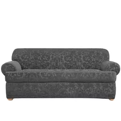 Stretch Jacquard Damask Sofa Slipcover Gray - Sure Fit : Target
