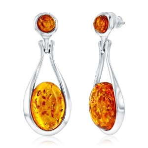 Simona Sterling Silver, Oval Amber, Pear-Shaped Earrings - Brown - 1 of 2