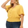 Agnes Orinda Women's Plus Size Smocked Waist V Neck Button Up Short Sleeve Shirred Blouses - 2 of 4