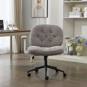 Grey Cross-Leg Flip-Arm Chair: Wide Seat Swivel ¨C Comfy Desk/Vanity for Women, Home/Office Ready - 1 of 4