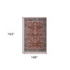 Red Beige And Blue Oriental Area Rug With Fringe - 3 of 4