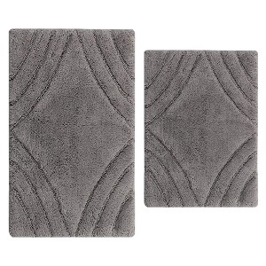 Knightsbridge Diamond 220 GSF Non Skid Back Bath Rug Set - 2- Piece - 17x24 and 21x34", Silver - 1 of 2