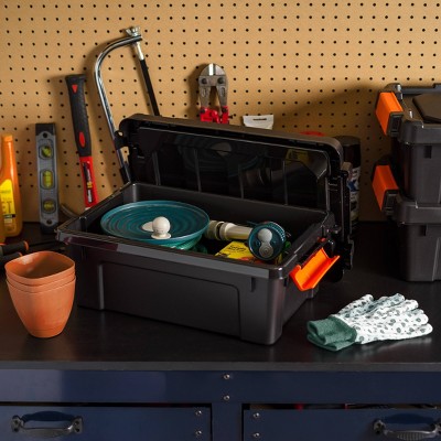 13 Quart Black Heavy Duty Stackable Storage Bin with Lid