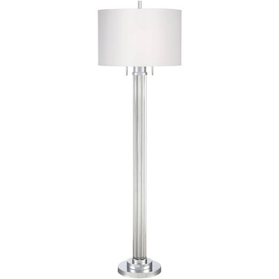 Possini Euro Design Modern Floor Lamp Steel Crystal Glass Column Linen Drum Shade for Living Room Reading Bedroom Office