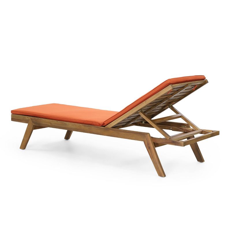 Caily 2pk Outdoor Acacia Wood Chaise Lounges with Cushions - Teak/Orange - Christopher Knight Home, 6 of 13