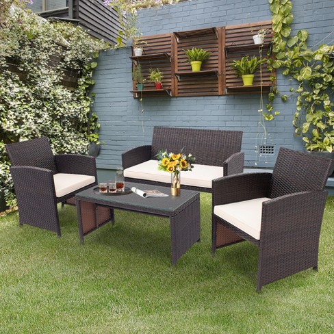 costway 4pcs rattan cushioned