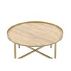 34" Round Coffee Table with Tray Style Top and Cross Bar Metal Base, Perfect for Living Room - 3 of 4