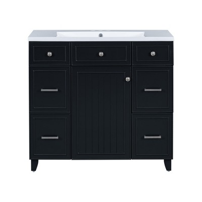 Vynxaria 36" Bathroom Vanity Cabinet with Sink Top Combo Set , Black ,Single Sink,Shaker Cabinet with Soft Closing Door and 3 Drawers