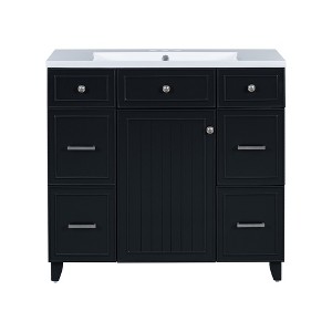 Vynxaria 36" Bathroom Vanity Cabinet with Sink Top Combo Set , Black ,Single Sink,Shaker Cabinet with Soft Closing Door and 3 Drawers - 1 of 4