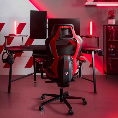 Eureka Red and Black Ergonomic Gaming Chair with Adjustable Arms