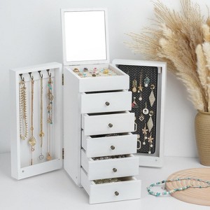 5-Layer Vintage Wooden Jewelry Box with Mirror & 4 Drawers, Torched Finish Organizer for Rings & Necklaces - 1 of 4