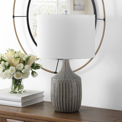 Secia Grey Ceramic Table Lamp with White Drum Shade