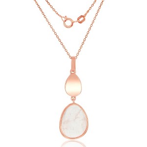 Bella Silver Sterling Silver Teardrop Rose Quartz 18" Pendant Necklace - Rose Gold Plated - Rose - 1 of 2