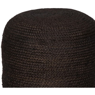 Round Black Tufted Boho-Chic Outdoor Pouf Ottoman