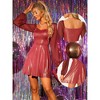 Allegra K Women's Sparkly Metallic Sweetheart Neck Semi Sheer Long Sleeve Mini Dress - 2 of 4