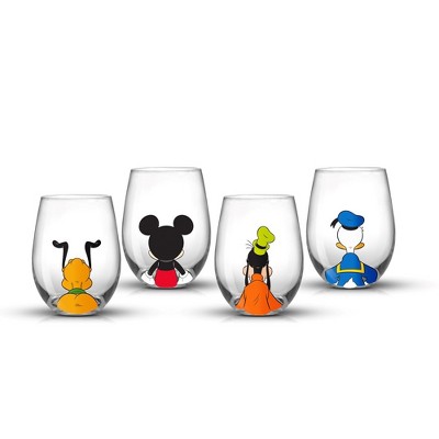 Disney Squad Mickey Mouse & Pals Looking Backwards -15 oz - Set of 4 Stemless Wine Glasses
