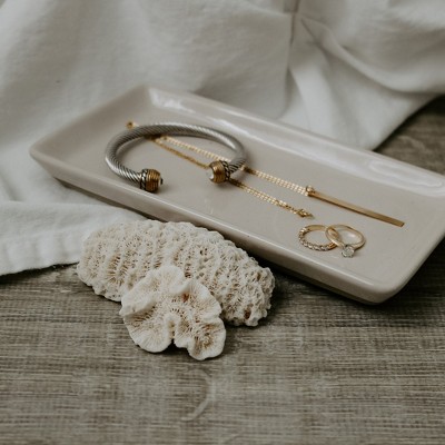 Cream Speckled Stoneware Rectangular Tray - 8x4"