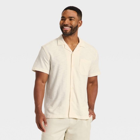 Мужские рубашки Goodfellow & Co Men's Short Sleeve Knit Camp Shirt - Goodfellow & Co™ Ivory L