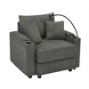 Oversized Comfy Fabric Accent Chair with Storage Armrest, 8'' High-Resilience Cushion, Two Cup Holders, Phone Holder, and Solid Wood Frame - 3 of 4