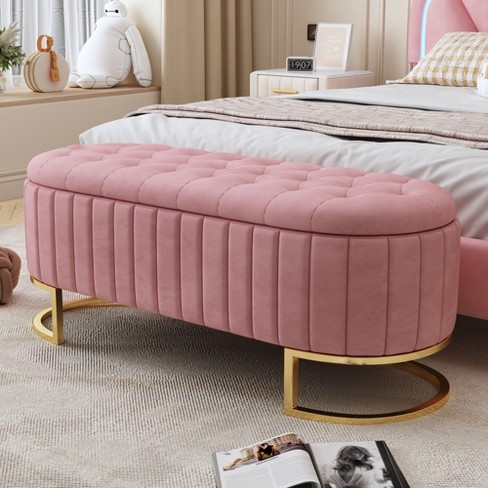 Pink Upholstered Round Storage Ottoman, Modern Velvet Tufted Large Foot  Rest Stool Seat with Lids, Vanity Stool, Coffee Table Footrest Stool Seat  for Living Room Bedroom Entryway, 19.9 X 19.9 X 15.2