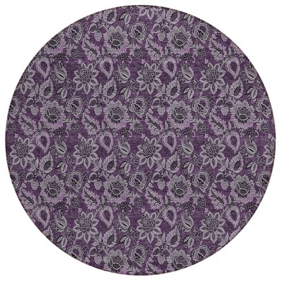 Eggplant Purple And Lilac Floral Washable Indoor Outdoor Area Rug