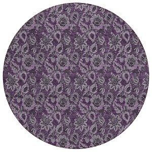 Eggplant Purple And Lilac Floral Washable Indoor Outdoor Area Rug - 1 of 4