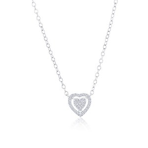 Diamonds D'Argento Sterling Silver Halo Heart Diamond Necklace - (35 Stones) - Silver - 16+2 Inch - 1 of 2