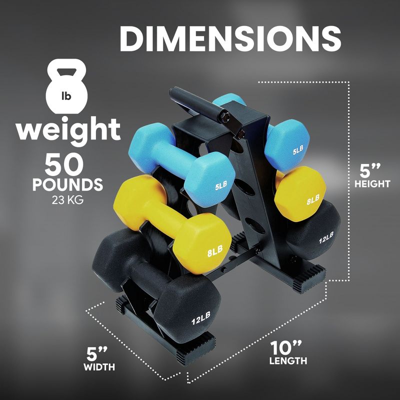 BalanceFrom Fitness 3 Pair Neoprene Coated 5, 8, and 12 Pound Dumbbell Weight Set for Various Strength Training Workouts with Storage Rack Stand, 3 of 7