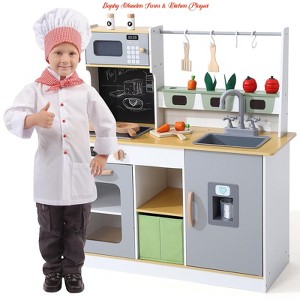 Kids Kitchen Playset with Storage & Accessories, Wooden Toy Kitchen for Toddlers 3+ - 1 of 4