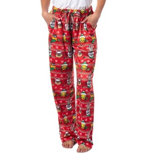 Looney Tunes Womens' Christmas Character Santa Bugs Taz Daffy Pajama Pants Red - 1 of 4
