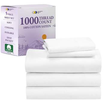 Luxury 1000 Thread Count Bed Sheets Set - 100% Cotton Sateen - Soft, Thick & Deep Pocket by California Design Den