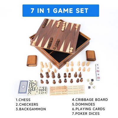 Solid Wood 7-in-1 Board Game Set with Fabric Lining