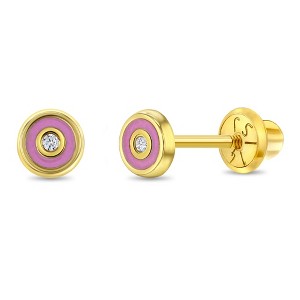 Girls' Pink Enamel Donut Screw Back 14k Gold Earrings - In Season Jewelry - 1 of 4