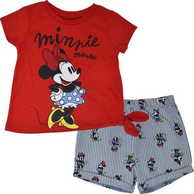 Disney Minnie Mouse Mickey Mouse Girls Knotted Graphic T-Shirt Shorts Infant to Little Kid 