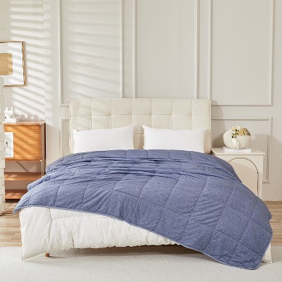Solid Color Checkered Cooling Blanket, Lightweight & Breathable Summer Quilt, Washable Cooling-Tech Fabric, 59"x79", Blue