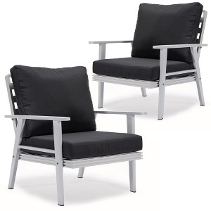 LeisureMod Walbrooke Modern Outdoor Armchair With White Aluminum Frame Set of 2 - 1 of 4