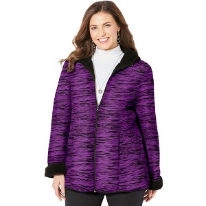 Catherines Women's Plus Size Printed Fleece Coat With High Pile Fleece Lining - 1 of 4