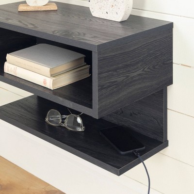 Gray Oak Floating Nightstand with Open Shelf
