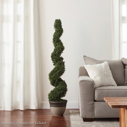 Faux Boxwood Artificial Tree - Realistic Plastic 5 Ft Spiral Topiary ...