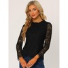 Allegra K Women's Lace Long Sleeve Keyhole Back Ruffle Neck Floral Blouse - 2 of 4