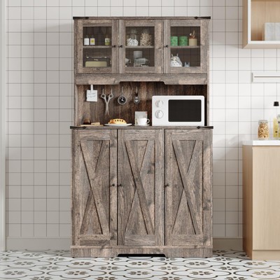 70" Tall Kitchen Pantry Cabinet, Freestanding Buffet Hutch Cabinet with Microwave Stand,  Wooden Sideboard Buffet Cabinet, Coffee Bar Cabinet