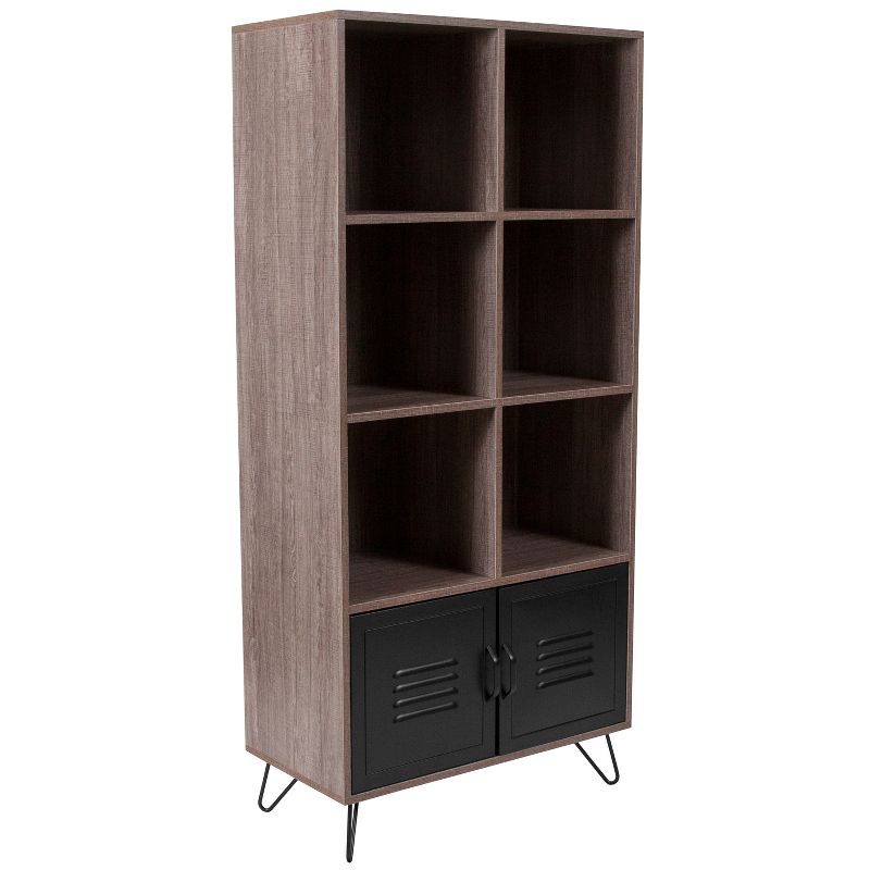 Emma and Oliver 59.25"H 6 Cube Storage Organizer Bookcase, Metal Legs - Rustic Wood Grain Finish, 1 of 6
