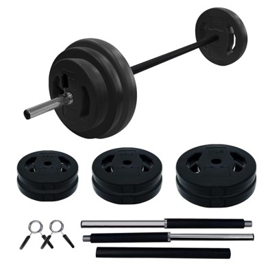 Adjustable Barbell Sets 40LB/20KG, PU Home Weight Set, Home Gym Equipment w/Shoulder Pad, Multi-Weight Plates & Collars for Strength Training