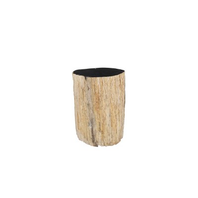 Wood Stool, Cylinder With Wood Design And Black Top - Olivia & May