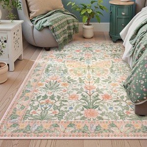 Lahome GST Morris Butterfly Full Coverage Short Pile Velvet Rectangular Indoor Area Rug - 1 of 4