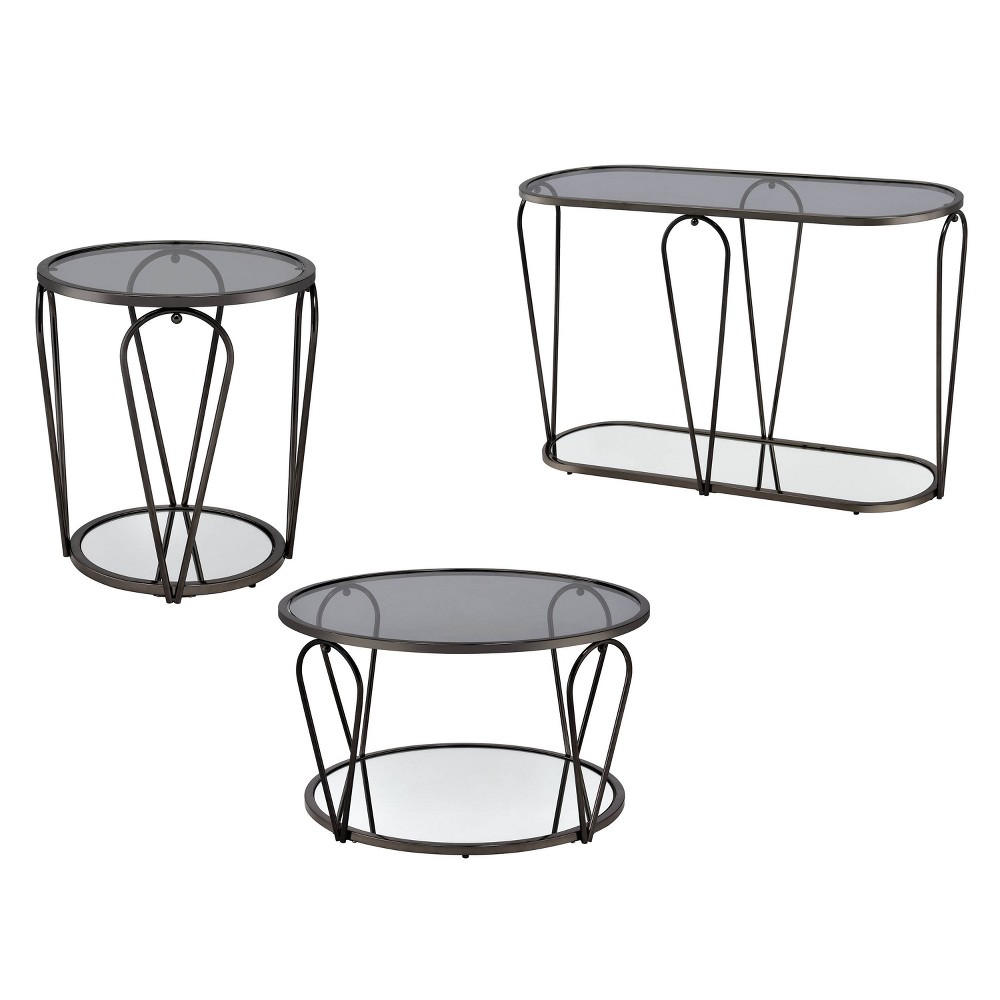 HOMES: Inside + Out 3pc Kuut Glam Coffee Table Set Gray/Black Nickel